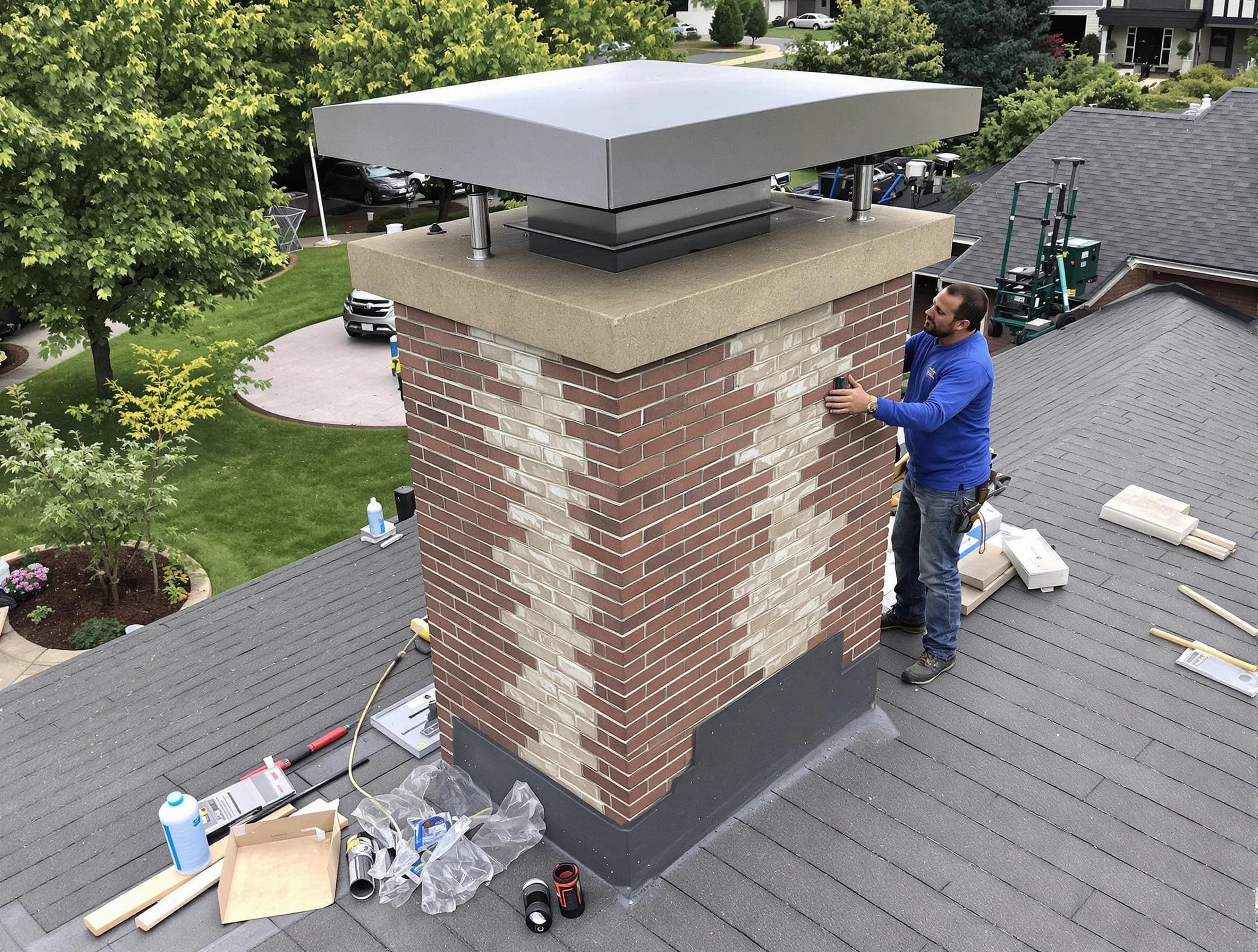 White Bluff Chimney Sweep team working on a custom chimney remodel in White Bluff, TN