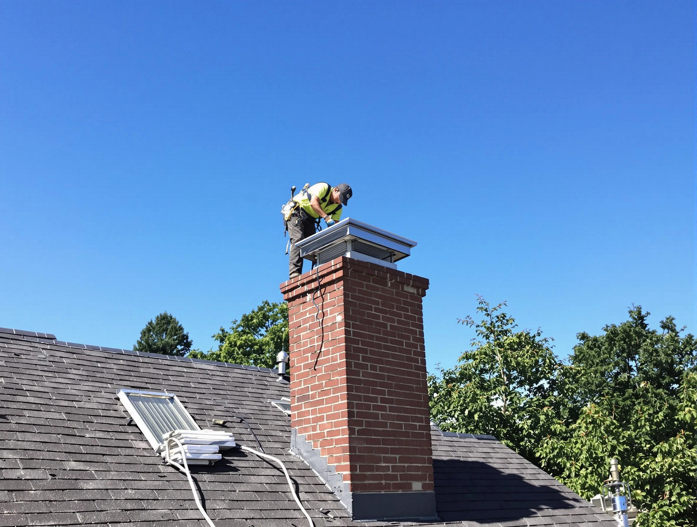 White Bluff Chimney Sweep technician measuring a chimney cap in White Bluff, TN